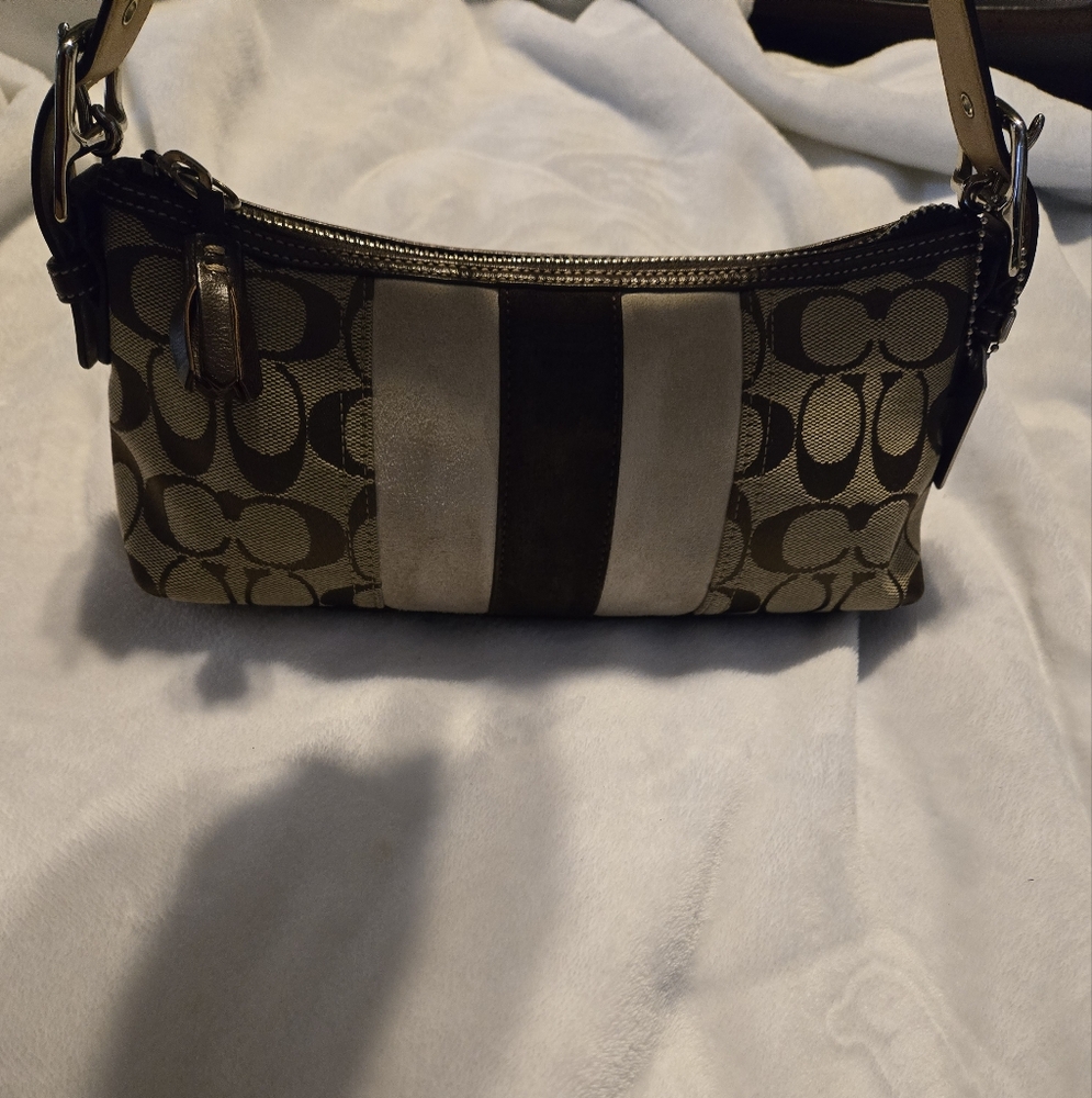 Coach Vintage Suede Strip Bagette  Brown and Cream Women's Bag - Picture 9 of 16